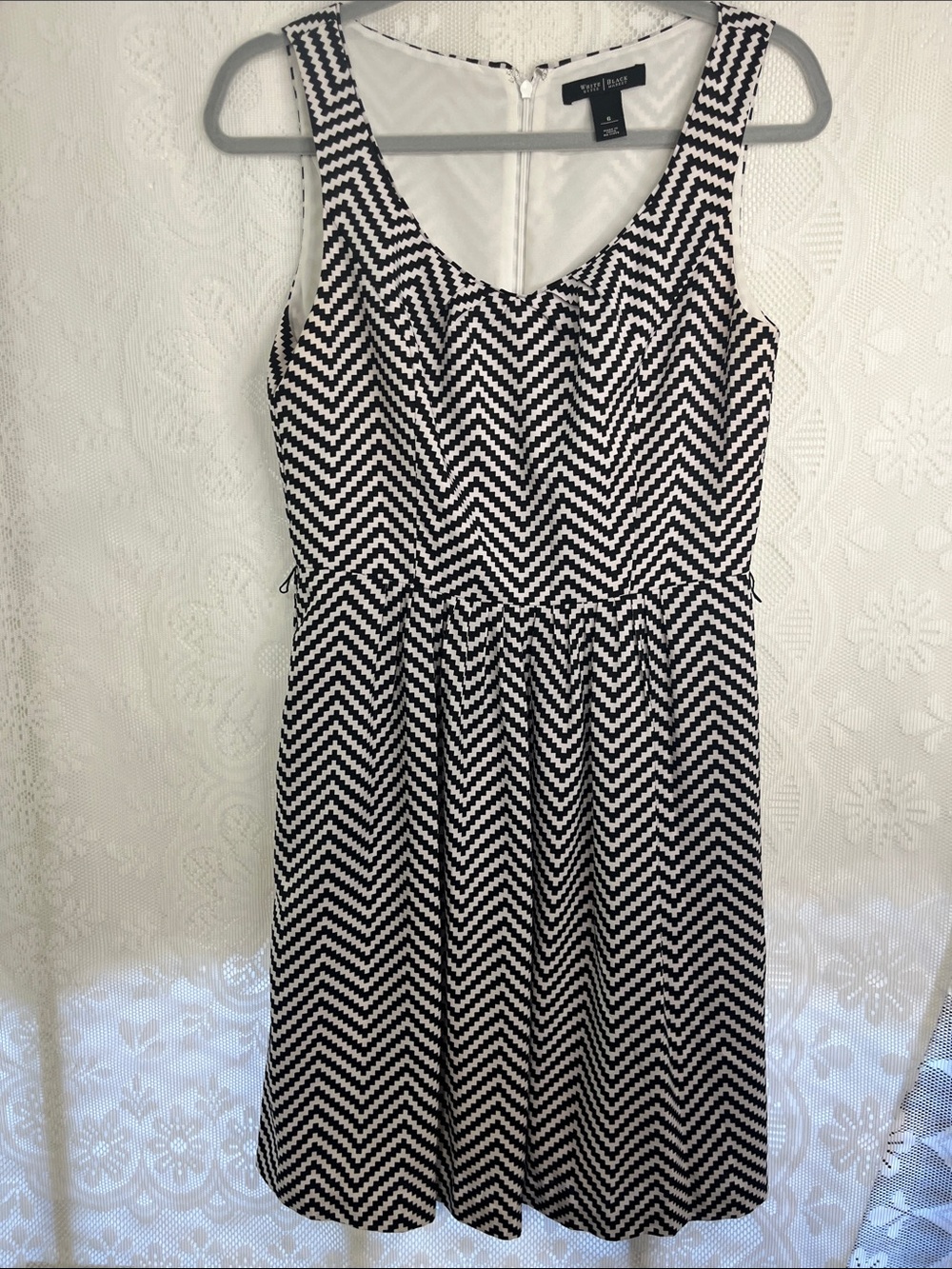 White House Black Market Black & White Chevron Fit-and-Flare Dress 6